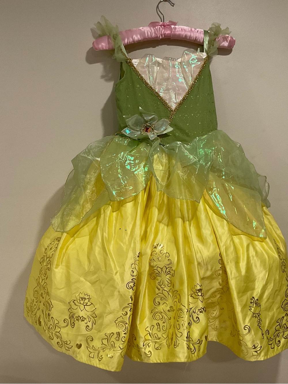 Disney Princess Tiana Green and Yellow Princess Tulle Flower Costume Dress